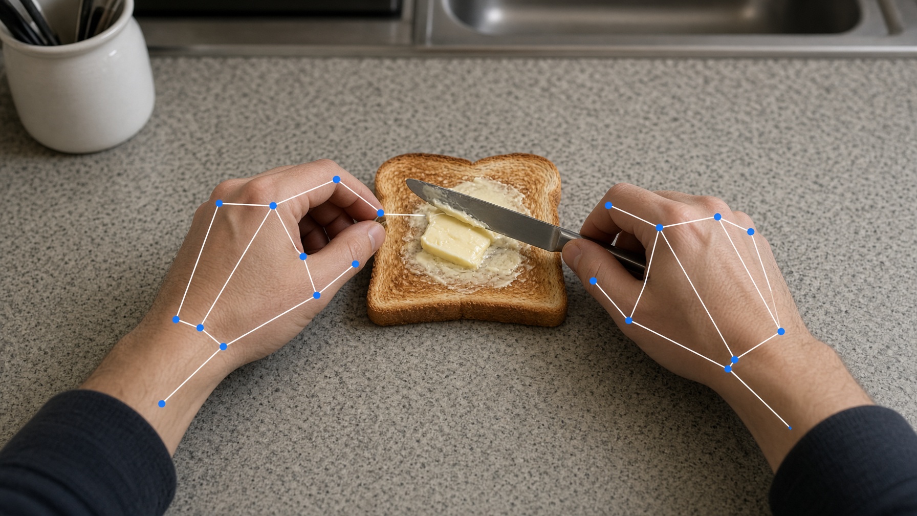 Spread butter on toast.